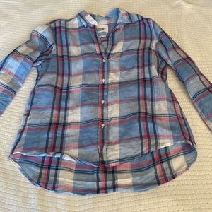 Grayson plaid linen button down shirt. Fits size M-L
